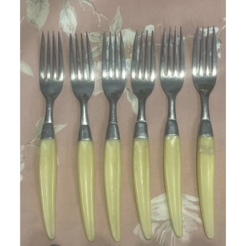 Vintage Stainless Steel Flatware Mid Century Modern Cream Handles 23 Pieces